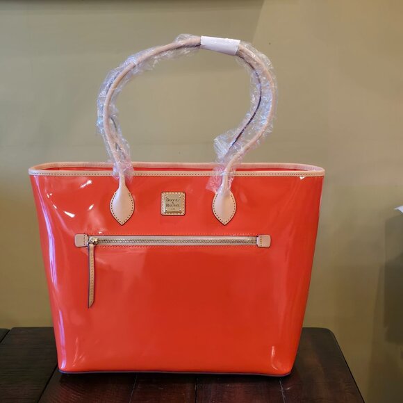 NWT - DOONEY & BOURKE Large Patent Leather Tote Bag - Orange - Picture 1 of 7